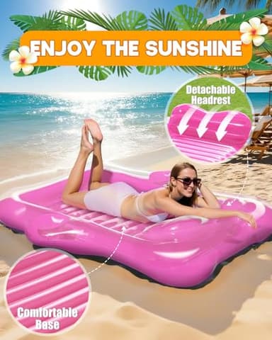 Snowalva Inflatable Tanning Pool Lounger Float, 72" x 61"Pool Floats Adult with Automatic Spray Cooling, 5 in 1 Suntan Tub Raft Floatie, Sunbathing Bed Lounge for Pool Party Yard Tanning Summer Gift - Image 7