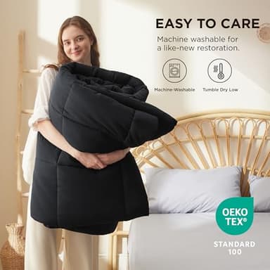 Bedsure Comforter Duvet Insert - Quilted Comforters Oversize Queen Size, All Season Duvet, GentleSoft™ Down Alternative Bedding, with 8 Tabs, Gifts for Women/Men, Black, Oversize Queen 98 x 98 Inches - Image 5