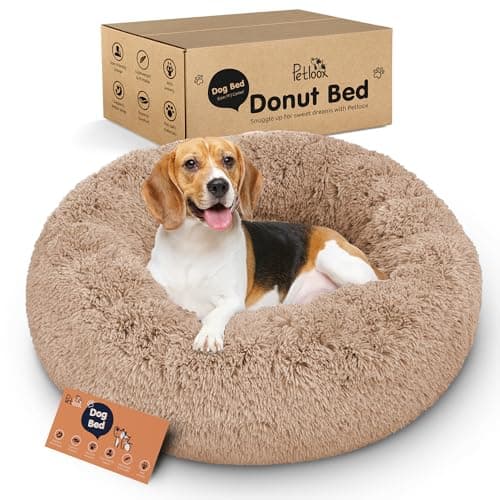 Petloox Donut Dog Bed - Premium Comfort for Anxiety Relief - Fluffy & Calming Design with Ultra-Plush Support | Cozy Round Dog Bed with Super Soft Circle Style (Size M Camel) - Image 1
