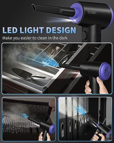 CLEVAST Compressed Air Duster - 3 Gear 110000RPM Electric Air Duster, 3 in 1 Versatile with LED - Cordless Dust Blower & Mini Vacuum & Inflating for PC, Computer, Keyboard, Rechargeable Canned Air - Image 6