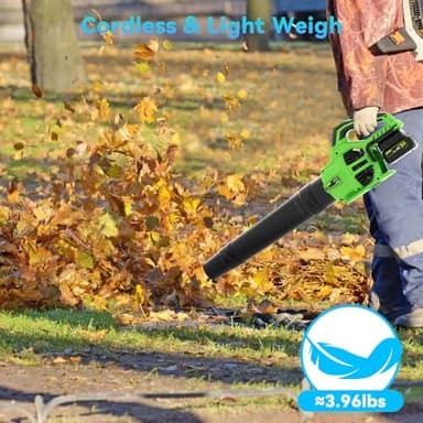 Leaf Blower Cordless with 2 x 4.0Ah Battery and Charger, 580CFM 160MPH Electric Blower with 2 Speeds, 20V Handheld Leaf Cleaner for Lawn Care, Blowing Leaves, Dust, Snow, Gravel for Patio, Yard, Green - Image 6