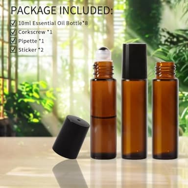 StellaCare Roller Bottles for Essential Oils,10ml Empty Glass Perfume Bottle with Stainless Steel Roller Balls, Opener,Droppers,Labels,8 pack Roll on Bottles - Image 3
