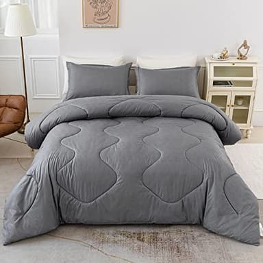 PY HOME & SPORTS Queen Size Comforter Set 3 Pieces, Down Alternative Lightweight Bedding Comforter with 2 Pillow Shams for All Seasons (Grey, 90 x 90 Inch) - Image 1