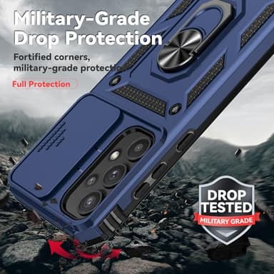 for Samsung Galaxy A35 5G Case with Camera Lens Cover HD Screen Protector, Dual Layer Military-Grade Drop Tested Magnetic Ring Holder Kickstand Protective Phone Case for Samsung Galaxy A35 5G (Navy) - Image 4