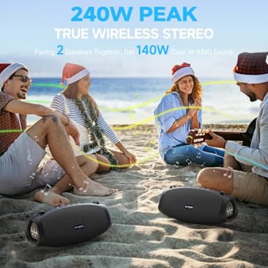 W-KING Portable Speakers Bluetooth Wireless, 120W Max Loud Waterproof Bluetooth Speaker Boombox, IPX6 Party Large Outdoor Speaker,70W Triple Passive Radiator/Subwoofer*2-Deep Bass/DSP/2 Pairing/42H/EQ - Image 8