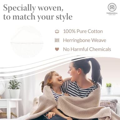 Threadmill Luxury Cotton Blanket for King Size Bed | All-Seasons Breathable Oeko TEX 100% Cotton King Size Blanket | Cozy Soft Thermal fits California King Size Bed 106 x92 inches | White - Image 3