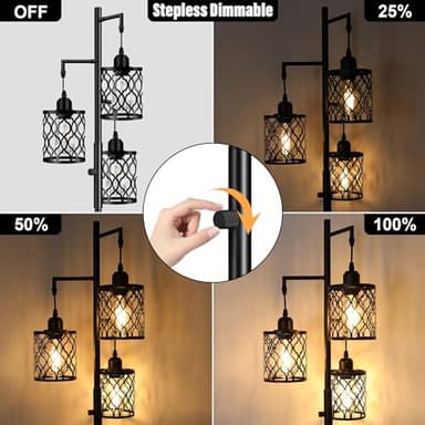 Dimmable Farmhouse Floor Lamp, Industrial Floor Lamp for Living Room with 3 X 6W LED Bulbs, 3 Light Rustic Standing Tall Lamp for Bedroom, Office, 68" - Image 2