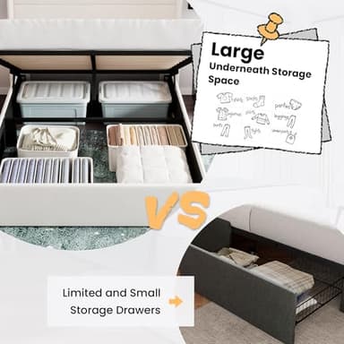 SHA CERLIN Queen Size Lift Up Storage Bed/Velvet Upholstered/Modern Wingback Headboard/Upholstered Platform Bed Frame/Hydraulic Storage/No Box Spring Needed/White - Image 4