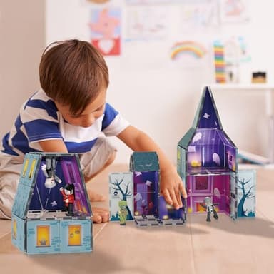 PicassoTiles Haunted House Theme Magnet Tile Building Blocks 8 Action Figures Magnetic Construction Toy Double Sided Printing Education STEM Learning Playset Halloween Adventure Kid Ages 3+ PTQ03 - Image 3