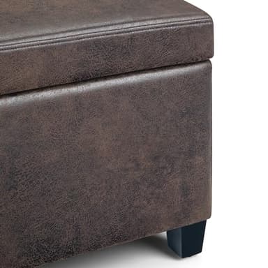 SIMPLIHOME Avalon 48 inch Wide Contemporary Rectangle Storage Ottoman Bench in Distressed Brown Vegan Faux Leather, Assembled, for the Living Room, Entryway and Family Room - Image 9
