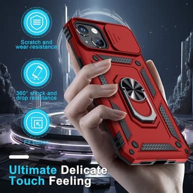 Janmitta Case for iPhone 16e Phone Cover Built in Slide Camera Lens Cover+Screen Protector,Heavy Duty Shockproof Full Body PhoneCase with Finger Ring Holder Kickstand,2025 Red - Image 7