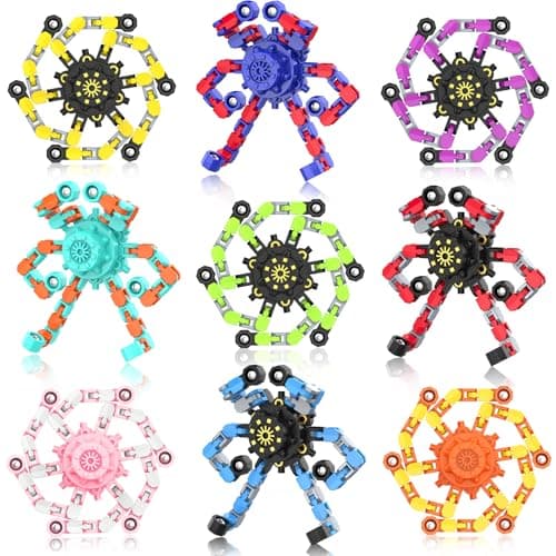 Transformable Fidget Spinners,9PCS Funny Sensory Fidget Toys Adults Deformable Chain DIY Robot Spinner,Fingertip Stress Relief Gyro Toy for Kids, Kids Classroom Prizes - Image 1