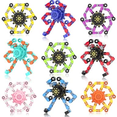 Transformable Fidget Spinners,9PCS Funny Sensory Fidget Toys Adults Deformable Chain DIY Robot Spinner,Fingertip Stress Relief Gyro Toy for Kids, Kids Classroom Prizes - Image 1