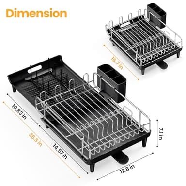 TOOLF Expandable Dish Rack, Dish Drying Rack for Kitchen Counter, Foldable Dish Dryer Rack, Stainless Steel Dish Drainer Racks with Cutlery Holder, Collapsible Dish Drying Racks Large Size,Black - Image 7