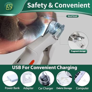 CATPICK 2-in-1 Cat Nail Clippers & Dog Nail Clippers Trimmers for Large Medium Small Dogs Cats Claw Trimmer Quick Sensor and Safety Guard USB Rechargeable with 2 LED Lights Dogs Nail Trimmer - Image 6
