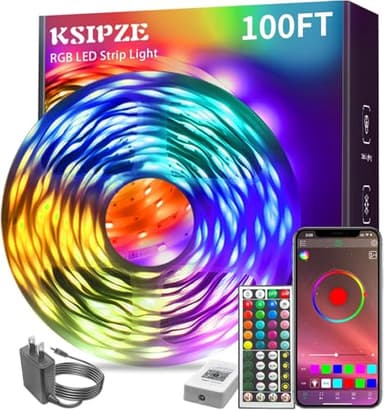 KSIPZE 100ft Led Strip Lights RGB Music Sync Color Changing Bluetooth Led Lights with Smart App Control Remote Led Lights for Bedroom Room Lighting Flexible Home Décor - Image 1