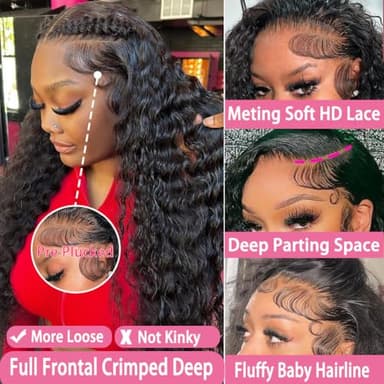 Armodeo 250 Density 34 Inch Hd Lace Front Wigs Human Hair Deep Wave Lace Front Wigs Curly Wig Wet And Wavy Pre Plucked Frontal Wigs - Image 3