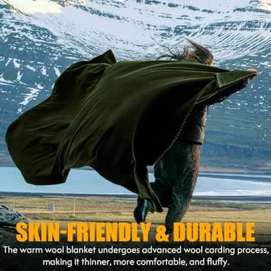 Molithe 100% Wool Blanket, 62" x 86", Warm, Thick, Washable, Military Wool Blanket, Great for Camping, Outdoors, Sporting Events, Survival Kits - Image 6