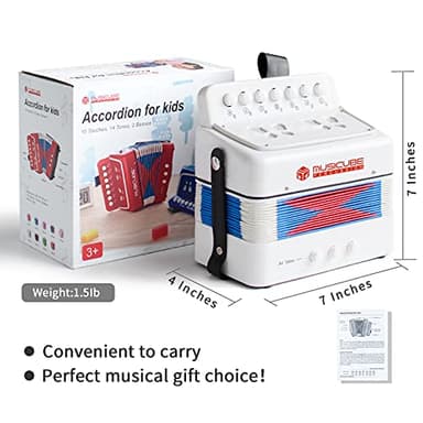 MUSICUBE Kids Accordion Instrument Toys 10 Keys Button Small Accordion for Boys & Girls Educational Musical Instrument Toys Christmas Gift Choice (WHITE) - Image 5