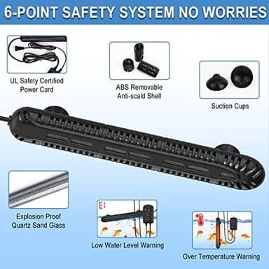 HiTauing Aquarium Heater, 500W Fish Tank Heater with LED Digital Display & 5 Safety Protection, Submersible Aquarium Heater with 2 Suction Cup and 8.2Ft Cord for 75-120 Gallon Fish Tank. - Image 3