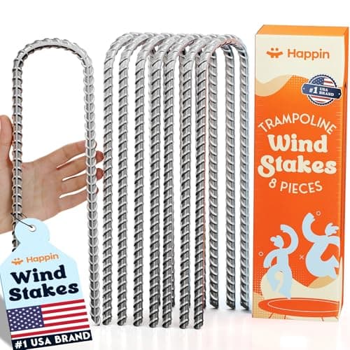 Happin® Ultra Strong Trampoline Stakes Anchors High Wind, Ground Anchors Heavy Duty, Trampoline Tie Down Anchor Kit, Ground Stakes Galvanized Steel, Trampoline Accessories, U Shaped (8 Pack, Silver) - Image 1