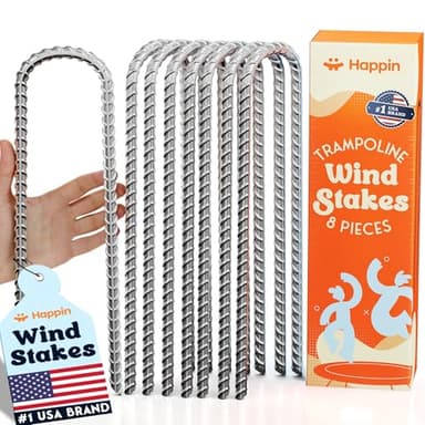 Happin® Ultra Strong Trampoline Stakes Anchors High Wind, Ground Anchors Heavy Duty, Trampoline Tie Down Anchor Kit, Ground Stakes Galvanized Steel, Trampoline Accessories, U Shaped (8 Pack, Silver) - Image 1