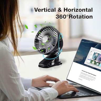 Portable Clip on Fan, Rechargeable USB Desk Fans, Stroller Fan With TYPE-C Port 360° Rotatable Personal Small Mini Table Fan for Home Office Car Seat Crib Camping - Image 5