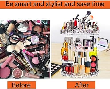 ZHIAI 360 Rotating Makeup Organizer, Large Capacity Cosmetics Organizer for Perfume Holder Organizer Countertop, DIY Adjustable Bathroom Makeup Carousel Holder Rack, Clear Diamond - Image 3