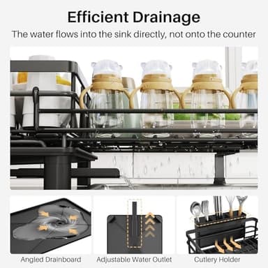 SNTD Dish Drying Rack - Extendable Dish Rack, Large Sink Drying Dish Drainer for Kitchen Counter, Stainless Steel Dish Strainer with Utensil Holder (Black - Image 6