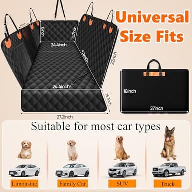 Back Seat Extender for Dogs, Holds 450 lbs, Hard Bottom Waterproof Dog Car Seat Cover for Back Seat, 600D Heavy Duty Scratch Proof & Nonslip Dog Hammock for Car, SUVs with Mesh Window & Storage Bags - Image 6