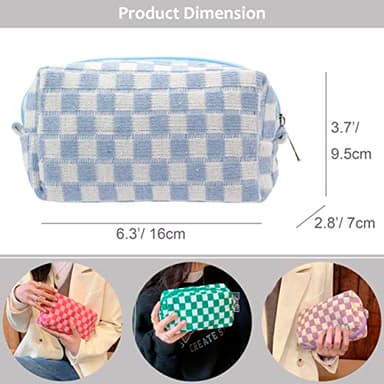 PAZIMIIK Checkered Makeup Bag for Purse Portable Zipper Make Up Pouch Small Cosmetic Case for Travel Accessories (Blue) - Image 4