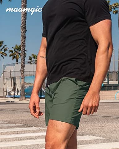maamgic Men's 5 Inseam Shorts Casual Classic Fit Short Men with Multi-Pocket Mens Workout Shorts Hybrid Quick Dry Shorts Army Green X-Large - Image 7