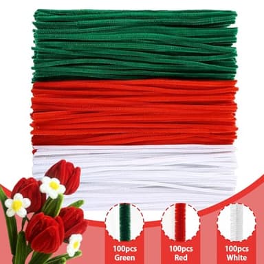 AHAMETON 300pcs Christmas Pipe Cleaners for Christmas DIY, Green/Red/White 3 Colors Chenille Stems, Bulk Pipe Cleaners Set for DIY Art Craft Supplies, Creative Xmas Home Decorations (7mm x12 inch) - Image 3