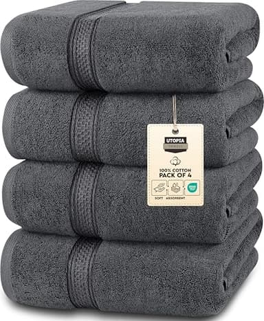 Utopia Towels 4 Pack Premium Bath Towels Set, 27 by 54 Inches, 100% Ring Spun Cotton 600GSM, Lightweight and Highly Absorbent Quick Drying Towels, Perfect for Daily Use, Grey - Image 1
