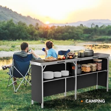 VINGLI 78" Portable Bar Table, 2-Tier Shelves, Mobile Bar Table for Events, Party, Camping, Picnic, Tradeshow, Indoor with Black Skirt (1, 78") - Image 8