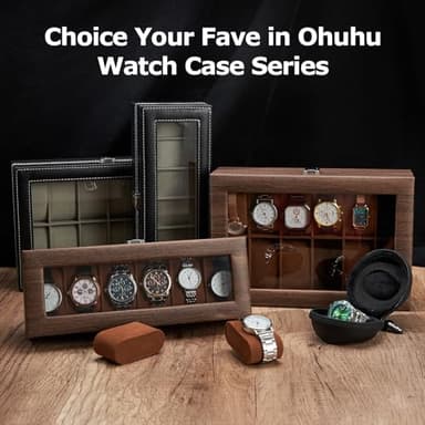 Ohuhu Watch Case Watch Organizer for Men PU Leather 6 Slot Watch Holder Real Glass Lid Jewelry Organizer Storage Soft Velvet Watch Display Case for Women Birthday Fathers Day Valentine's Day Gifts - Image 7