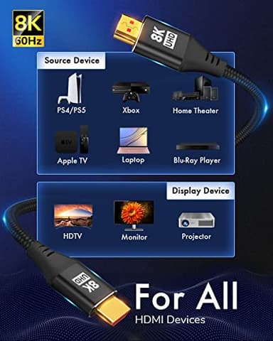 KELink 10K 8K 4K HDMI Cable 20FT, Ultra High Speed HDMI Braided Cord, Supports 4K/120Hz, 8K/60Hz, 48Gbps DTS:X, HDCP 2.2 & 2.3, HDR 10, HDMI 2.1 Cable - Image 6