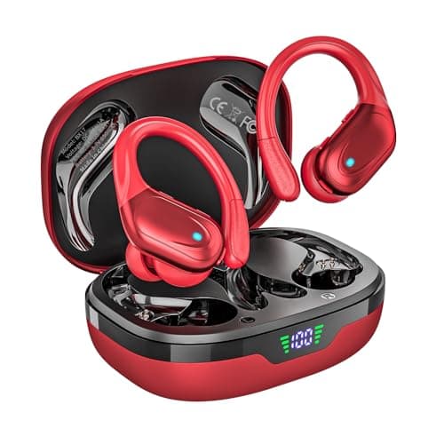 HAOYUYAN Wireless Earbuds, Sports Bluetooth Headphones, 80Hrs Playtime Ear Buds with LED Power Display, Noise Canceling Headset, IPX7 Waterproof Earphones for Workout/Running (Red) - Image 1