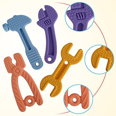Fu Store 8 Pack Soft Silicone Teething Toys for 0-12Months 6-24 Months Toddlers Infant Hammer Tools Shape Baby Teethers Relief Soothe Babies Gums Set - Image 9