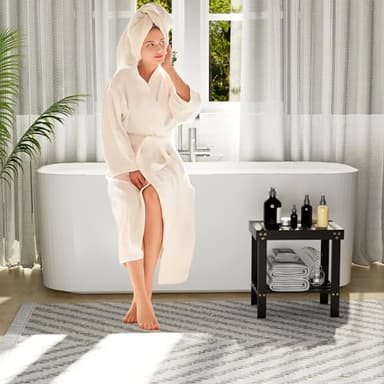 Glavbiku Bamboo Shower Bench, Shower Stool for Shaving Legs with Non-Slip Feet Storage Shelf Safe and Stable, Kids Adults Sauna Chair for Spa, Bathroom, Bedside, Living Room, Outdoor Side Table - Image 2