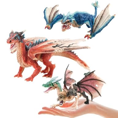 Mostop Dragon Toy Figures, 9’’ Realistic Battle Dragon Toys, 3 PCS Ancient Flying Dragon Figurines Plastic Fire Creature Dragon Models Decoration,Dragon Action Figure Kids Toys for Boys Girls Age 3+ - Image 1