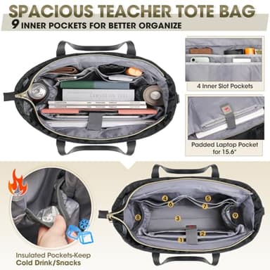 RAINSMORE Laptop Bag for Women 15.6Inch Teacher Tote Bag Work Bags for Women Nurse Bag Professional Laptop Tote Computer Messenger Laptop Briefcase Large Handbag for Office College Nursing, Black - Image 3