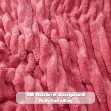 NEWCOSPLAY Super Soft Queen Blanket Coral Pink Premium Silky Flannel Fleece 3D Ribbed Jacquard Lightweight Bed Blanket All Season Use (Coral Pink Ribbed, Queen(90"x90")) - Image 5