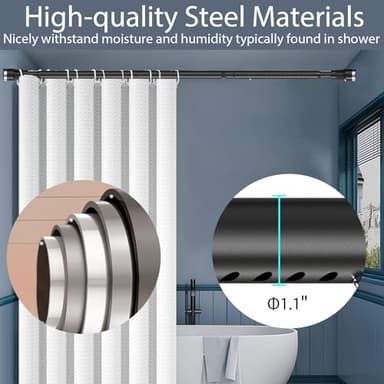 Extra Long Tension Rod with Shower Rod Holder No Drill, Stainless Steel Adjustable Shower Curtain Rod for Bathroom Windows Closet 48-120 Inch Non Slip Matte Black - Image 3