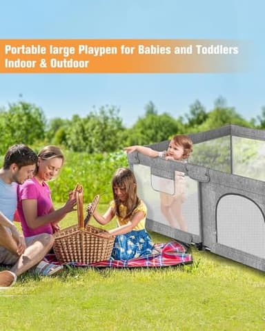 Foldable Baby Playpen with Gate, Extra Large Collapsible Play Yard for Babies & Toddlers, Portable Travel Playpen, Baby Activity Center for Indoor & Outdoor Use (Gray 59"×71") - Image 4