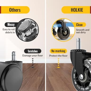 HOLKIE Office Chair Wheels Roller Blade Caster Rubber Replacement for Office 11x22mm Transparent 3 Inch, Desk Rolling Set of 5 for Hardwood Floors Gaming Chair Wheels Smooth & Silence Gliding - Image 4