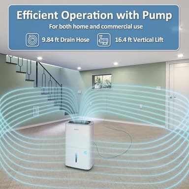 Waykar 150 Pints 2025 Energy Star Dehumidifier with Pump for Spaces up to 7,000 Sq. Ft at Commercial and Industrial Large Room, Warehouse, Home, Basement, with Drain Hose, Auto Defrost, Self-Drying - Image 3