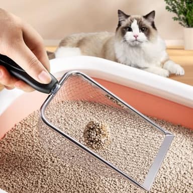 UMUACCAN Cat Litter Scoop,Sturdy Litter Cleaner Corner Shovel,Stainless Steel Mesh Litter Shovel,Easy to Clean Reptile Terrarium Sand Waste,Beach Shovel(Black) - Image 5
