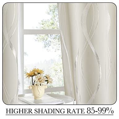 NICETOWN Blackout Curtains Panels for Bedroom, Microfiber Noise Reducing Thermal Insulated Wave Line Foil Print Design Blackout Curtains for Patio Sliding Glass Door (Beige, 2 Panels, 42 x 84 Inch) - Image 4