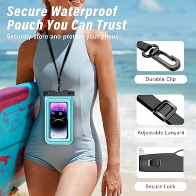 Bungajungle Waterproof Phone Pouch - 2 Pack IP68 Floating Waterproof Phone Case, Dry Bag Beach Cruise Essentials with Adjustable Lanyard for iPhone 16 Pro Max / 15 Pro/Galaxy S24 S23 (Black and Blue) - Image 3